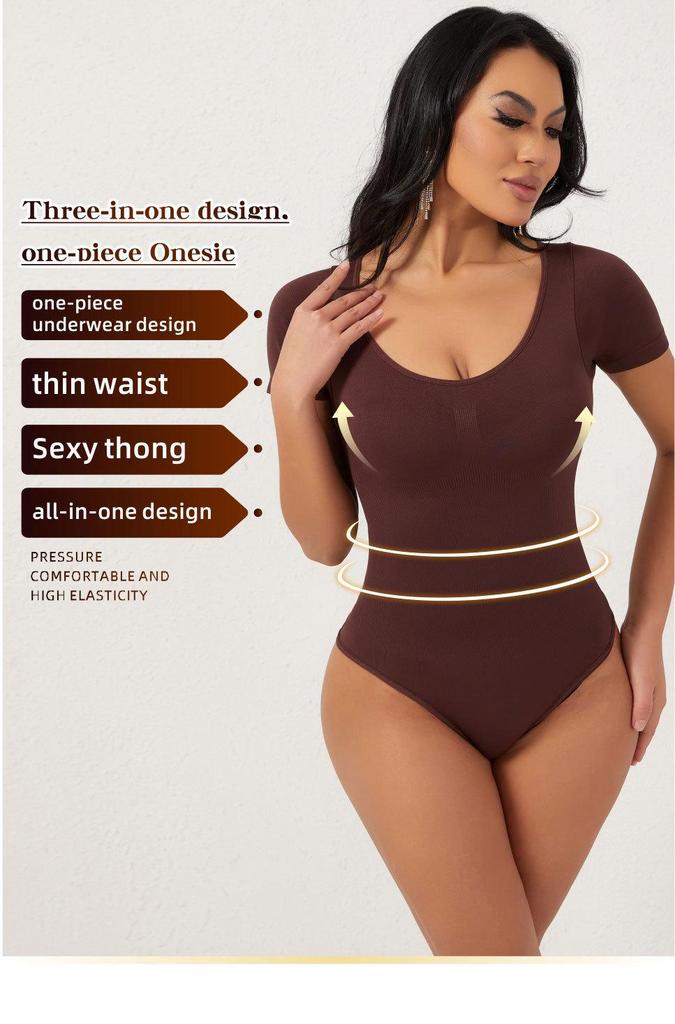 Women's Short Sleeve Tummy Control Shapewear Bodysuit