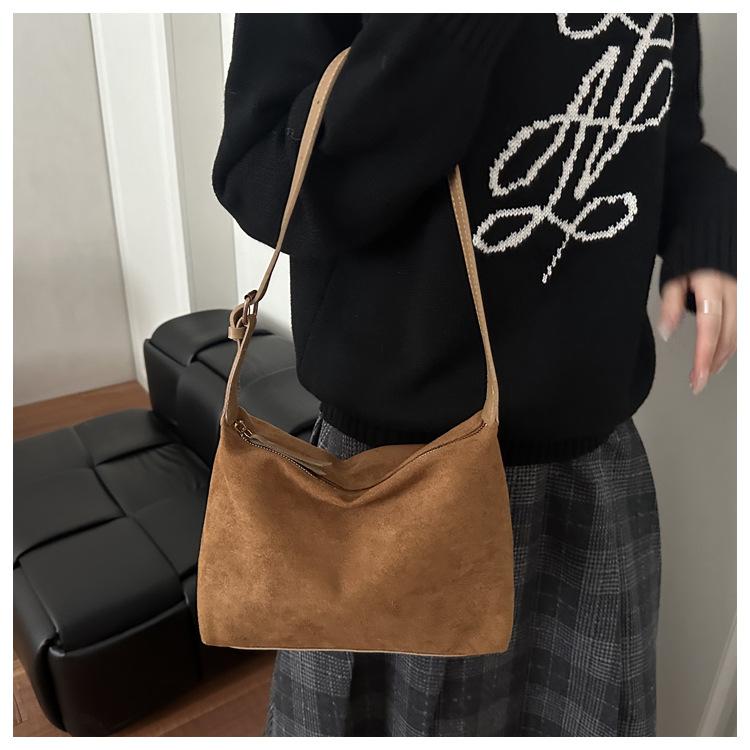 Faux Suede Lazy Tote Bag for Women Trendy Soft Shoulder Crossbody Purse