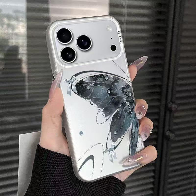 Butterfly Blue Ink Phone Case for iPhone 12-17, Compatible with iPhone 14/15/16 Pro Max