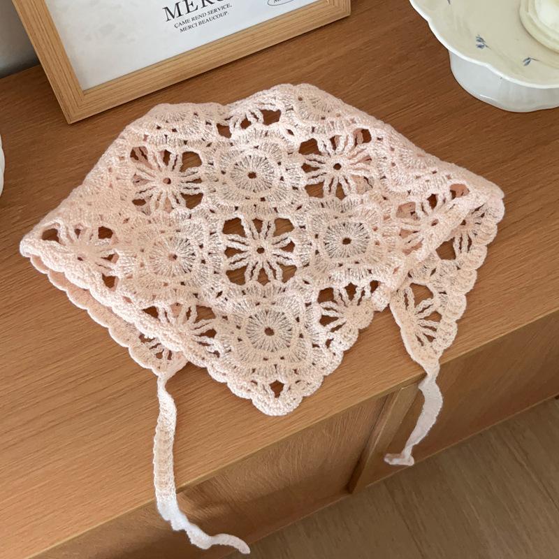 Modischer Strick-Kopfschal Damen Französischer Pastoralstil Dreieck Stirnband Handgemacht Gehäkeltes Stirnband Tuch Retro Blumen-Kopfschal