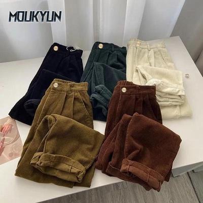 Retro Cordhose mit hoher Taille für Damen, Frühling, Herbst, gerade, lässige Hose in voller Länge, koreanische Mode, Baggy, All-Match-Schwarze Hose in Übergröße