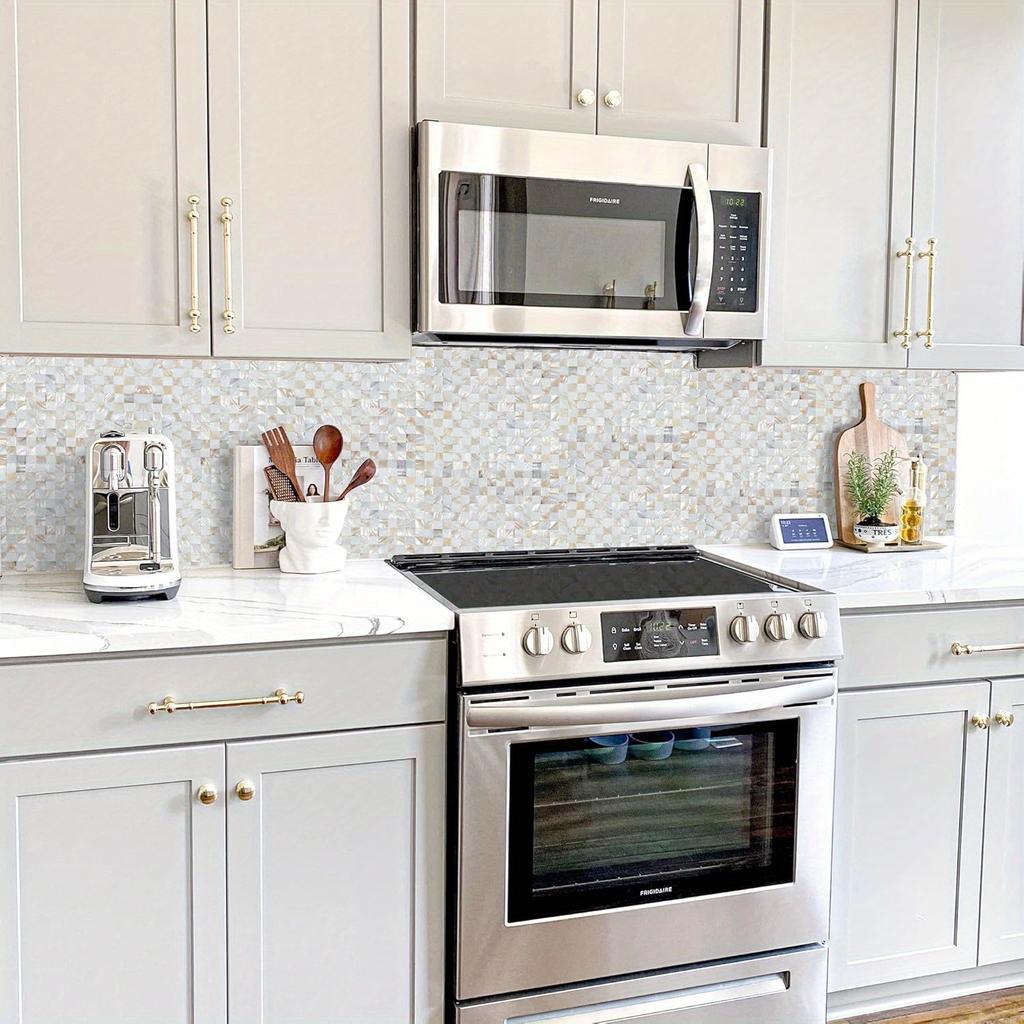 Shell Tile, Mother of Pearl Mosaic Self-Adhesive Tile for Kitchen Wall, Bathroom, Bedroom Decoration, White, 1 Piece, 30*30 Cm/12*12 Inches