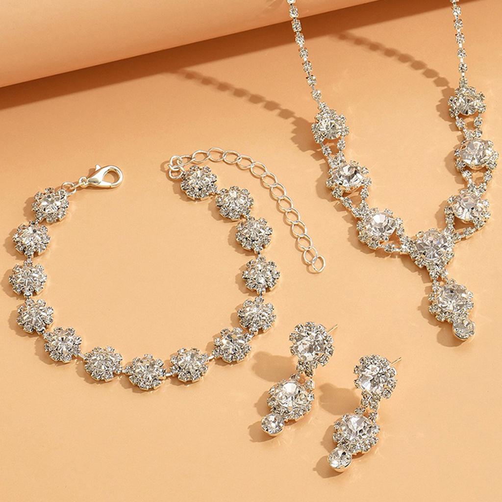 3/4pcs Sweet Romantic Style Colored Zircon Inlaid Women's Necklace Earrings Bracelet Set Banquet Dress Elegant Accessories