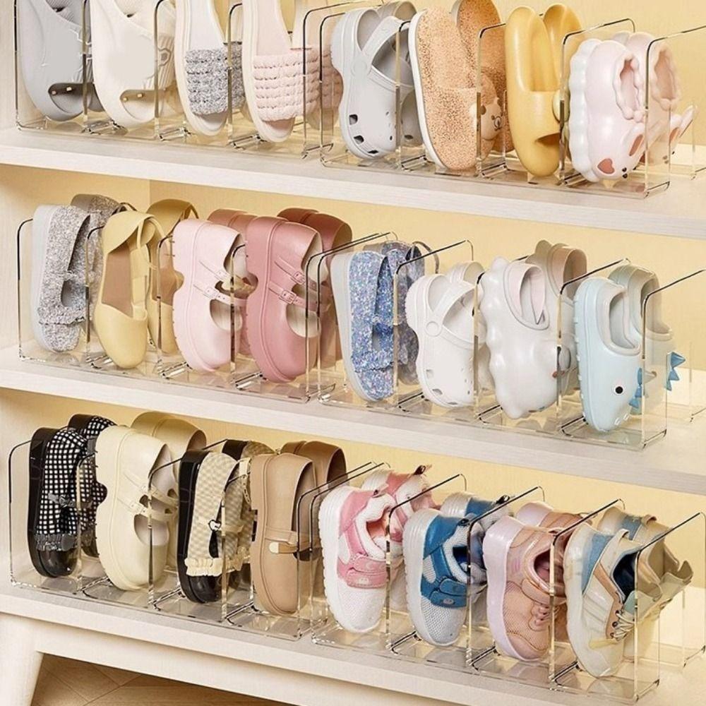 Large Capacity 4 Grids Shoe Storage Rack Space Saving Vertical Transparent Shoe Racks Free Standing Plastic Baby Shoe Rack