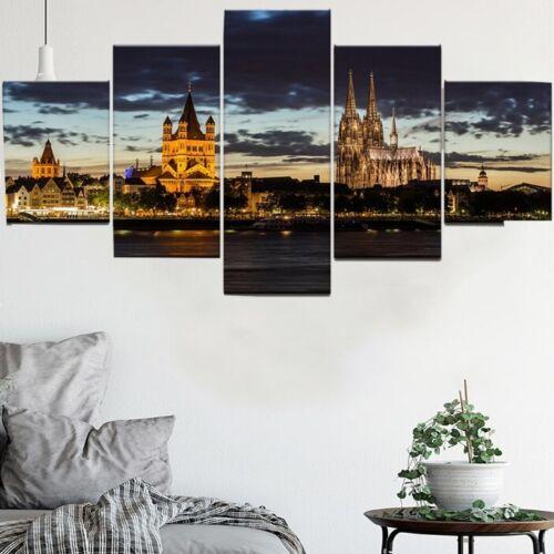 5Pcs Night Castle Pictures Paintings Wall HD Print No Framed Poster Home Decor Art 5 Pieces Canvas 5 Panel Room Decor Abstract