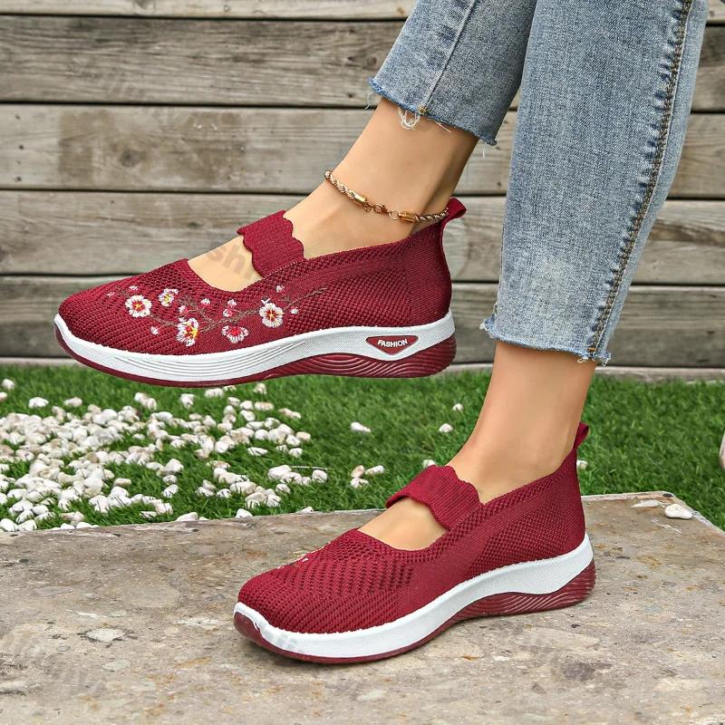 Fashion Women Fashion Leisure Flat Shoes Spring Autumn Flat Square Toe Knitting Elastic Soft Sole Comfortable Slip-on Shoes Plus Size 43