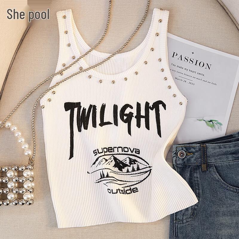 She Pool Women s Beaded Color-block Slim-fit Vest L