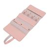 Travel Jewelry Bag Roll PU Leather Roll Up Jewelry Pouch with Multiple Pockets Pink