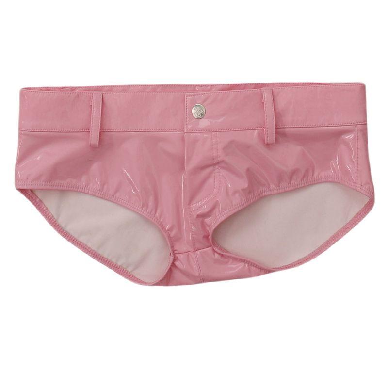 

European and American New Style Glossy Latex Patent Leather Shorts for Women, Sexy and Fashionable Runway Ultra-Short Shorts Patent Leather Pvc Pink 60 Es (Super Low Waist 76)