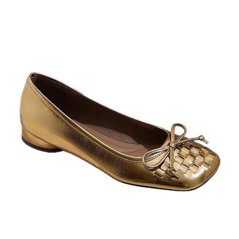 Retro bow ballet flats autumn new soft leather comfortable versatile women's shallow mouth single shoes