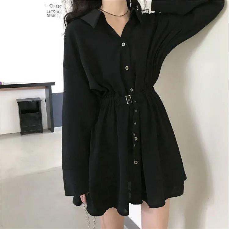 

Mature Hepburn Style A-Line Little Black Dress - Slim Fit, Waist-Cinching, Long-Sleeved Autumn Wear for Women XL чорний