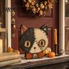 Textured Wood Craft Ornaments Halloween Wooden Ornaments, Distressed Pumpkin/Cat Decorations, Desktop & Wall Premium Solid Art Decors for Autumn