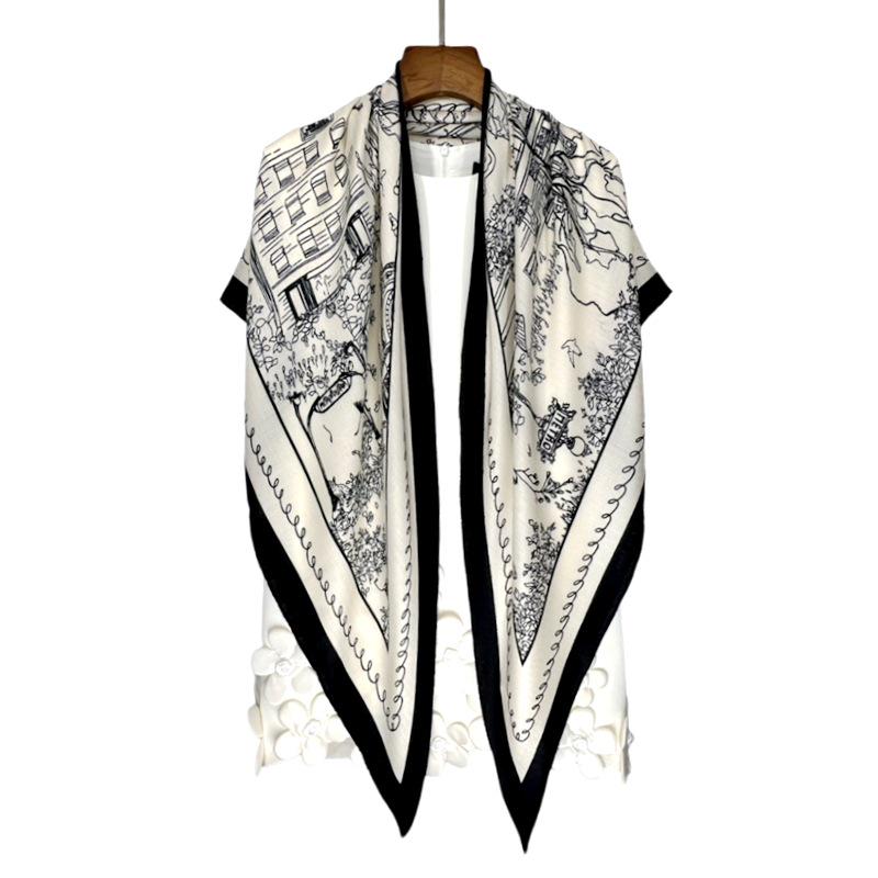 

Silk Wool Triangle Scarf - Paris Sketch Mulberry Scarf Shawl: Luxurious, High-End Accessory