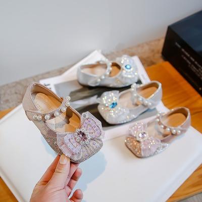 2024 New Girls Mary Janes for Party Wedding Shows Versatile Soft Breatheable Simple Non-slip Children Leather Shoes Rhinestones