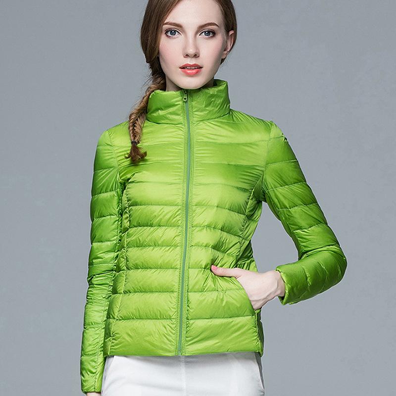 Korean Style Women's Lightweight Slim Fit Down Jacket - Stand Collar, Short, Plus Size, Autumn/Winter