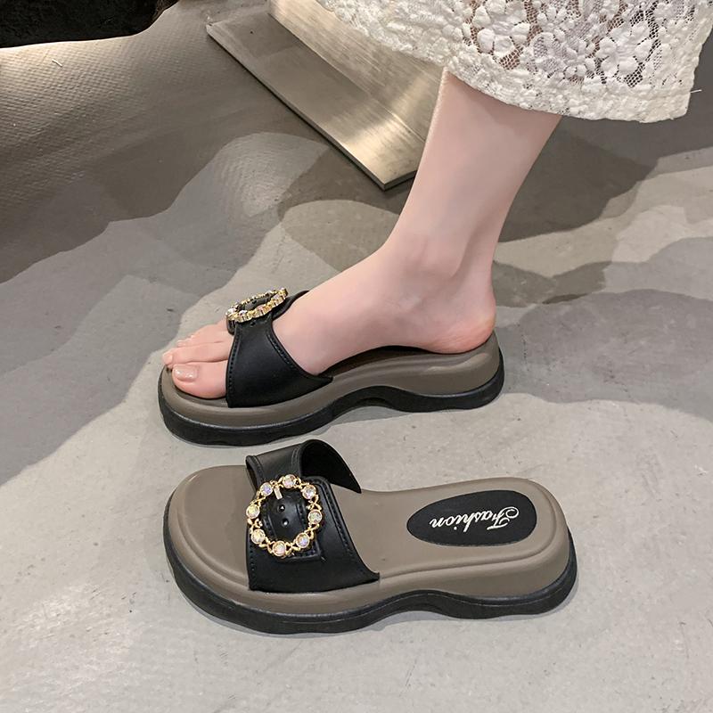 Fashion 2025 Women Mid-heels Thick Bottom Casual Slippers Summer  Platform Open Toe Slippers Outdoor Comfort Shoes