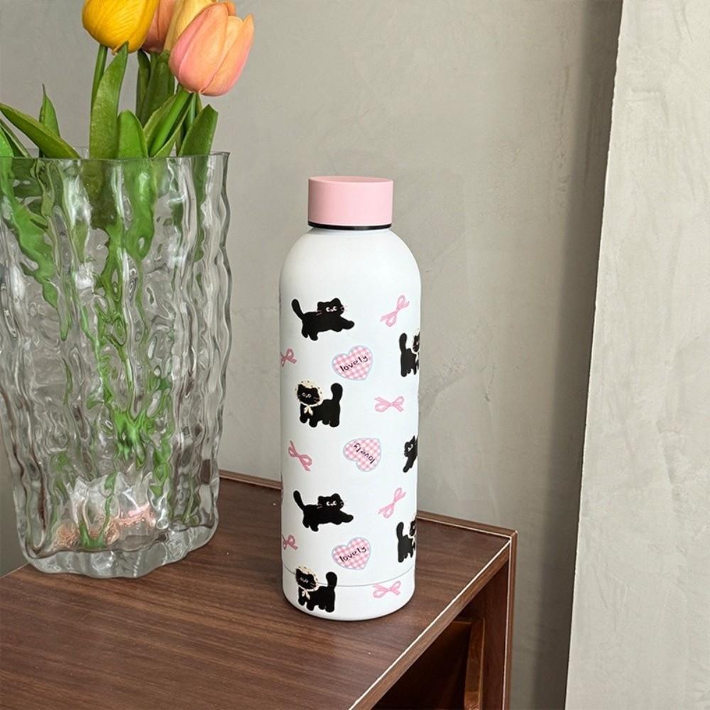 Stainless Steel Thermal Cup 500ml Insulated Water Bottle Cute Students Coffee Mug  Outdoor Travel