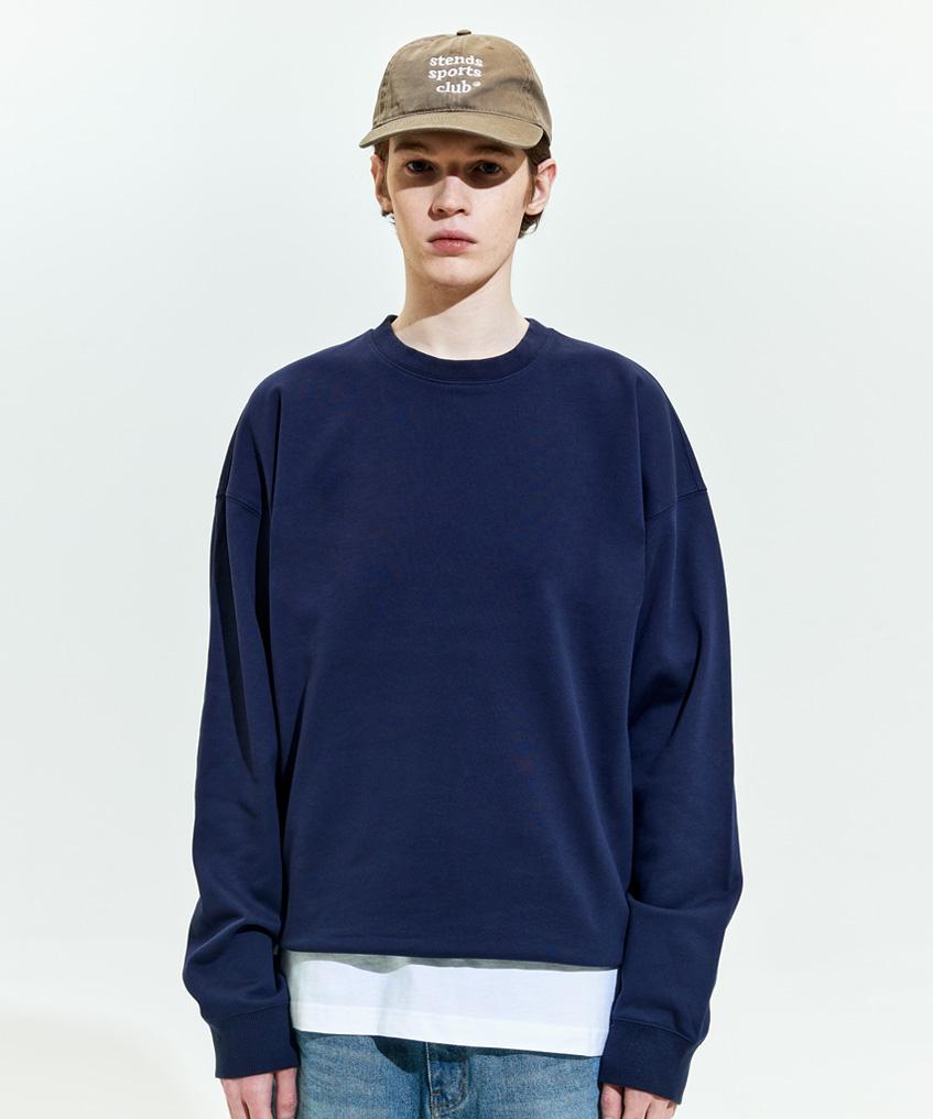 STENDS [M~4Xl] All Day Semi-Over Sweatshirt_Navy