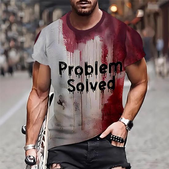 Pánské Halloweenské tričko Strašidelné tričko s krátkým rukávem a kulatým výstřihem s potiskem krvavé skvrny pro halloweenskou maškarádu, hororově tematickou párty