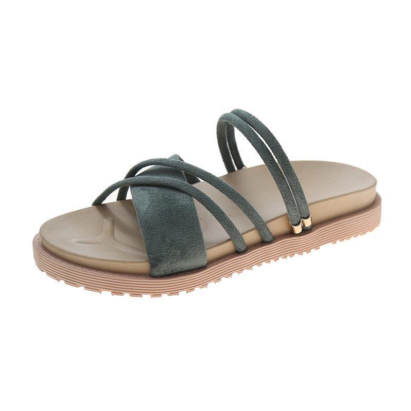 

Две женские сандалии в стиле феи, повседневные римские туфли на плоской подошве 35 зелёный