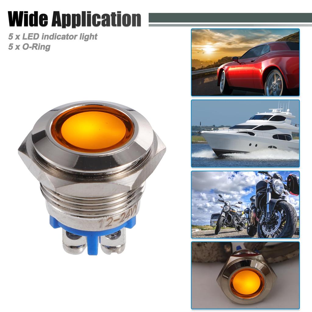 X AUTOHAUX 5PCS Indicator Light 16mm AC DC Metal Shell Waterproof Pilot Dash