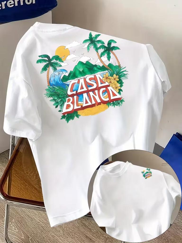 Cs Coastal Scenery Graphic Top Summer Beach Vacation Retro Casual Tee Round Neck Short Sleeve Streetwear 100 Cotton Unisex Tshirt