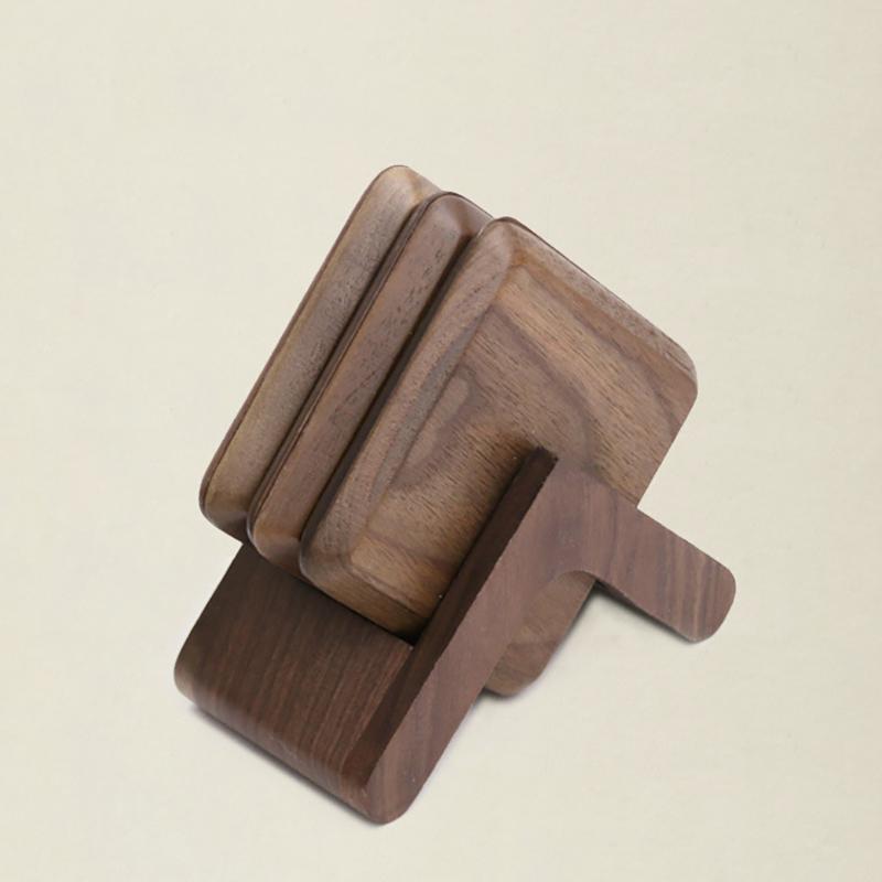 Japanese Walnut Wooden Coaster Set 6pcs/Lot Solid Wood Heat Insulation Pad Round Square Shaped Tea Coffee Coasters Table Decor