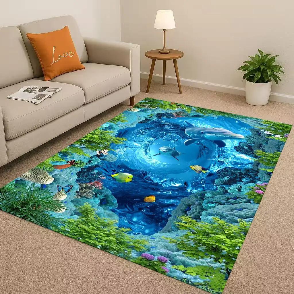 New 3D Illusion Underwater World Breaking Wall Living Room Non Slip Area Rug Carpet for Bedroom Playroom Sofa,Home Decor Doormat