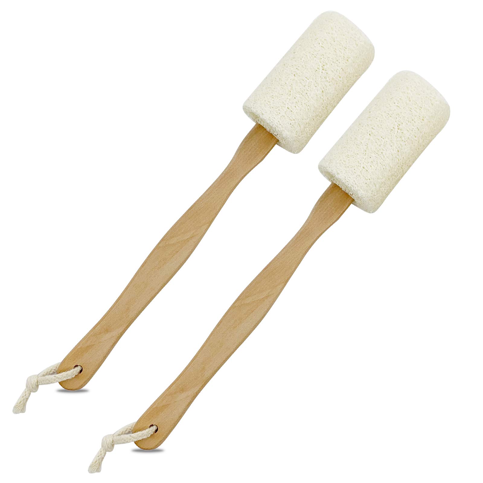 Loofah Back Scrubber for Shower, Shellvcase Loofah on a Stick with Natural Loofah Sponge Exfoliating Body Sponge Scrubber With Long Wooden Handle B