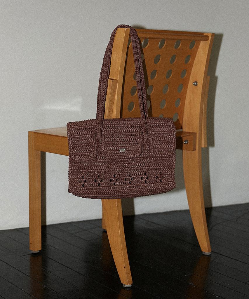 Slowslowly Lily Handmade Crochet Raffia Hermetic Shoulder Bag (+Gift Tassel Keyring Included) _ Brown