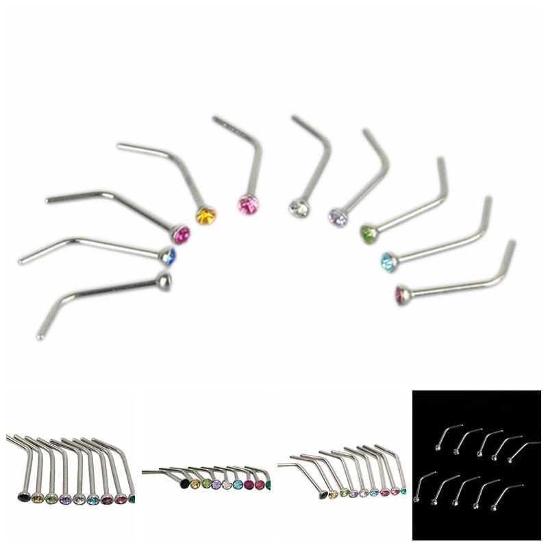 10 Stück Strass Edelstahl Schraube Nase Hoop Ring Stud Body Piercing Schmuck