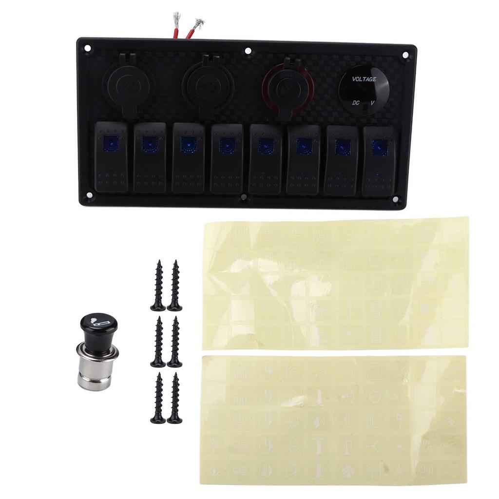 Black 8 Gang Rocker Switch Panel Toggle Switch with LED Backlight Motor Boat Modification DC12‑24V