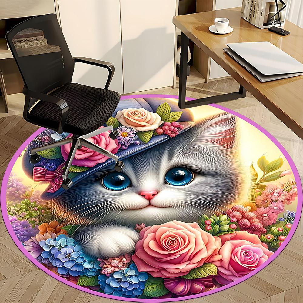 1pc Floral Hat Cat Chair Carpet for Office, Non slip, Soft and Durable Office Rug for Interior Decoration