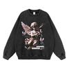 Vintage Hip Hop Oversized Distressed Hoodie With Graphic Print Loose Fit Streetwear Sweatshirt Men
