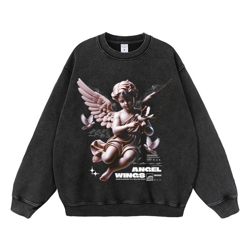 Vintage Hip Hop Oversized Distressed Hoodie With Graphic Print Loose Fit Streetwear Sweatshirt Men