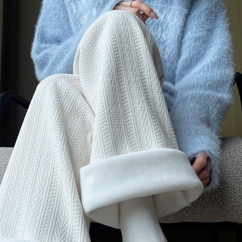 White velvet wide-leg pants women's new autumn and winter high-waisted drape small straight chenille long pants