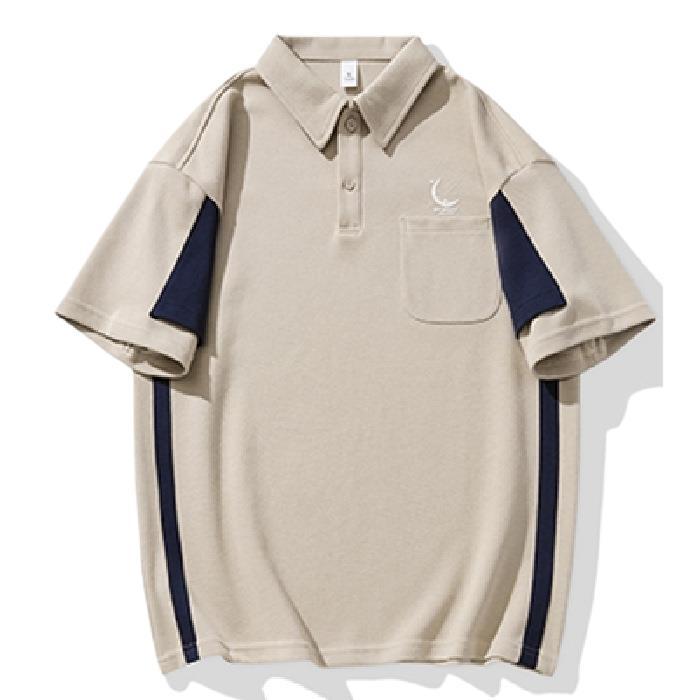 Summer Mens Spring and Summer Updated Short-sleeved T-shirt Lapel POLO Top Comfortable Fit Color-blocking Body Top