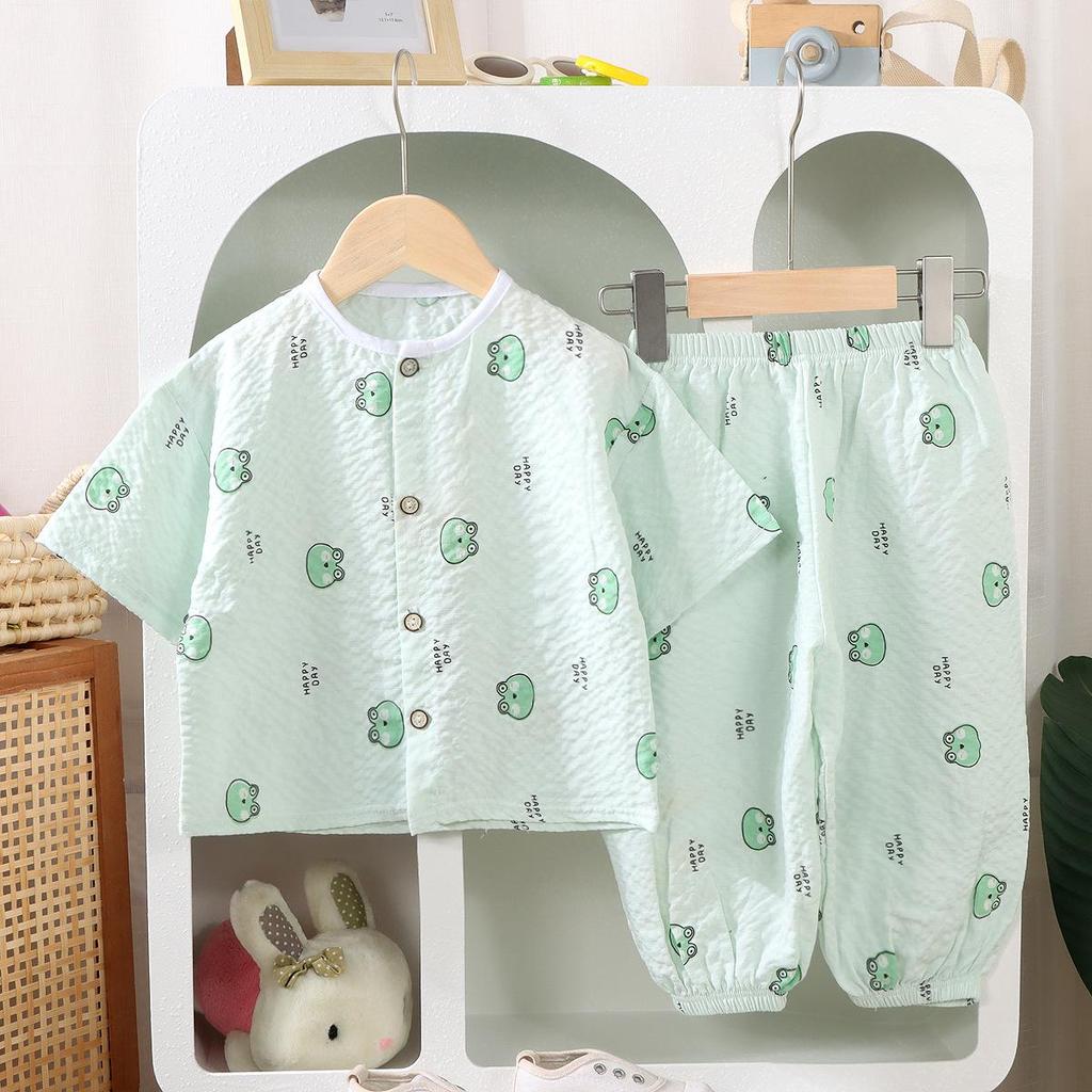 Kids' Breathable Summer Short-Sleeve Set: Lightweight Homewear for Boys & Girls, Ideal for Air-Conditioned Spaces