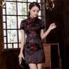 Sexy Glod Chinese Women Dragon Mini Qipao Traditional Satin Cheongsam Casual Vestidos Dress