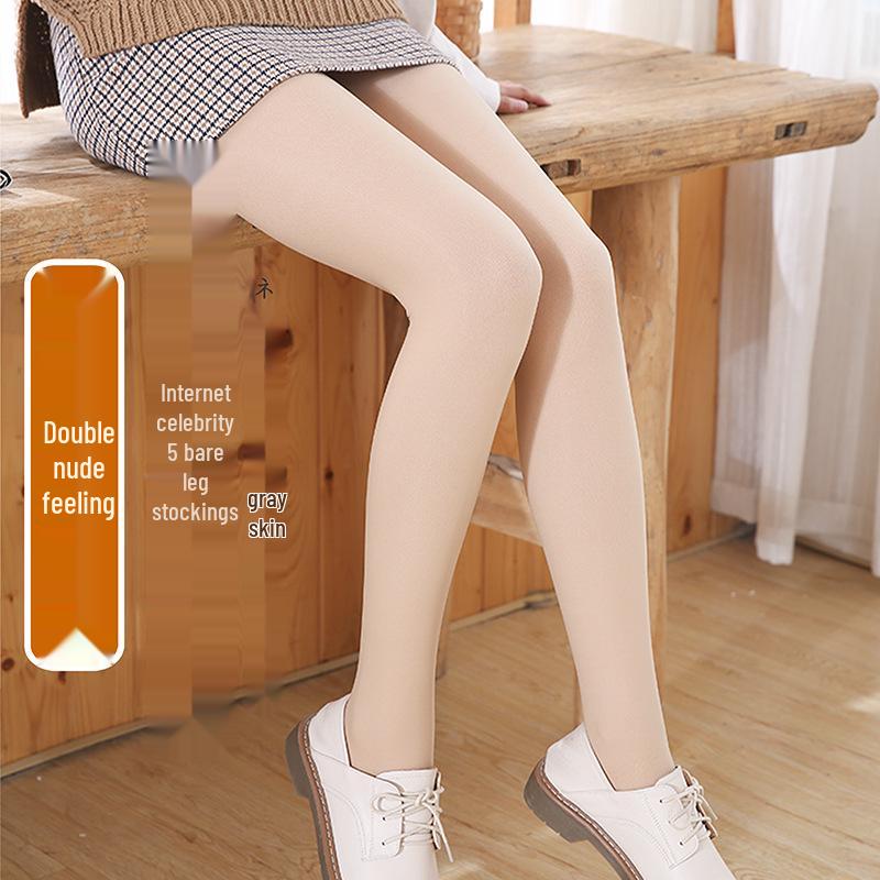 Double-Layer Nude-Look Women's Autumn/Winter Velvet-Enhanced Footed Tights & Stockings