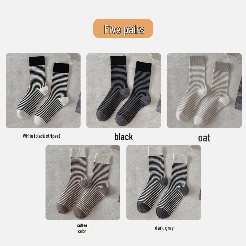 Women's Striped Wool Mid-Calf Socks - Warm and Cold-Resistant for Autumn and Winter