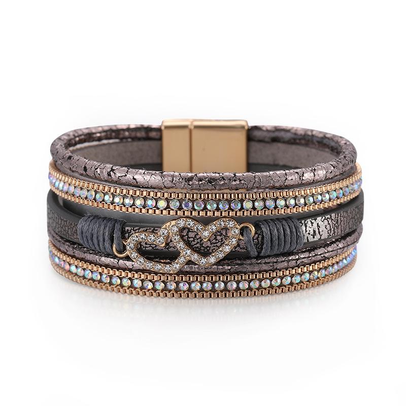 Bohem Kalp Aksesuarları Çok Katmanlı Deri Kadın Bilekliği Klasik Mıknatıslı Tokalı Bilezik