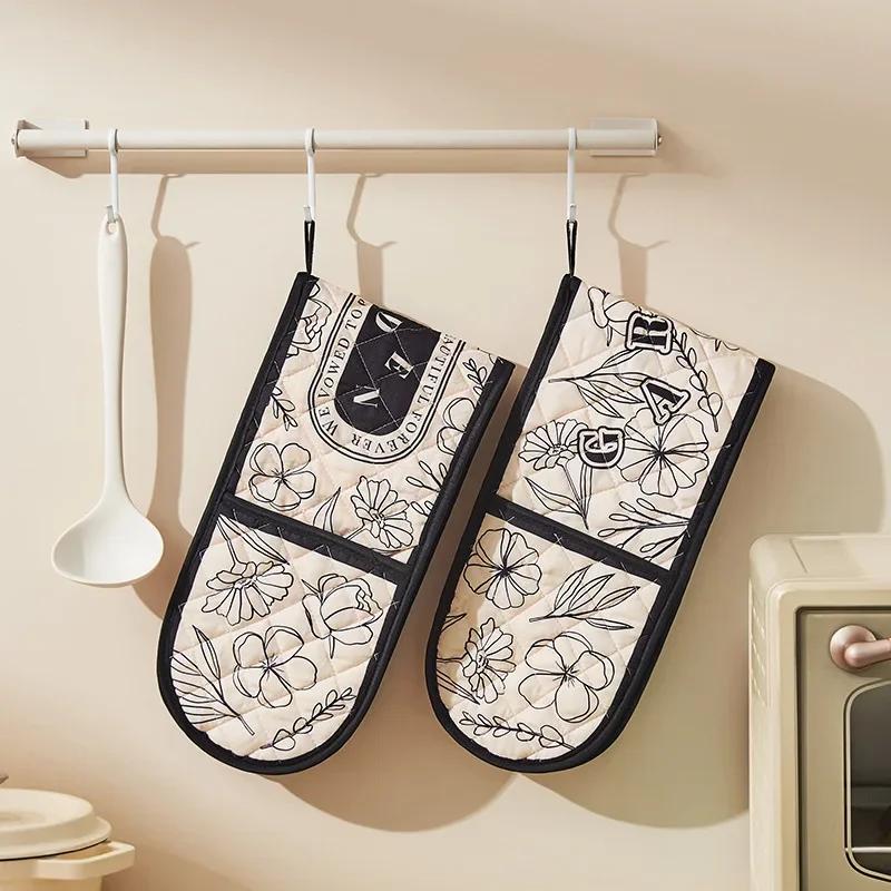 1 pz Guanti da Forno Microonde Cottura BBQ Guanto Integrato Cotone Lino Presine Resistenti al Calore Antiscivolo Utensili da Cucina