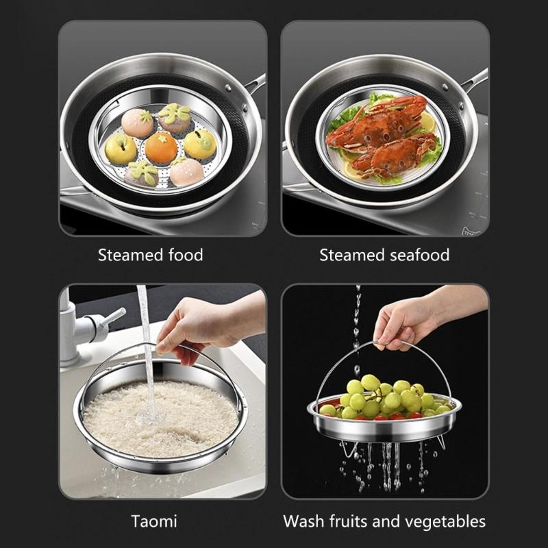 Stainless Steels Steamers Basket with Handle Food Strainer Basket Steaming Tray Steaming Grid Vegetable Steamers Rack