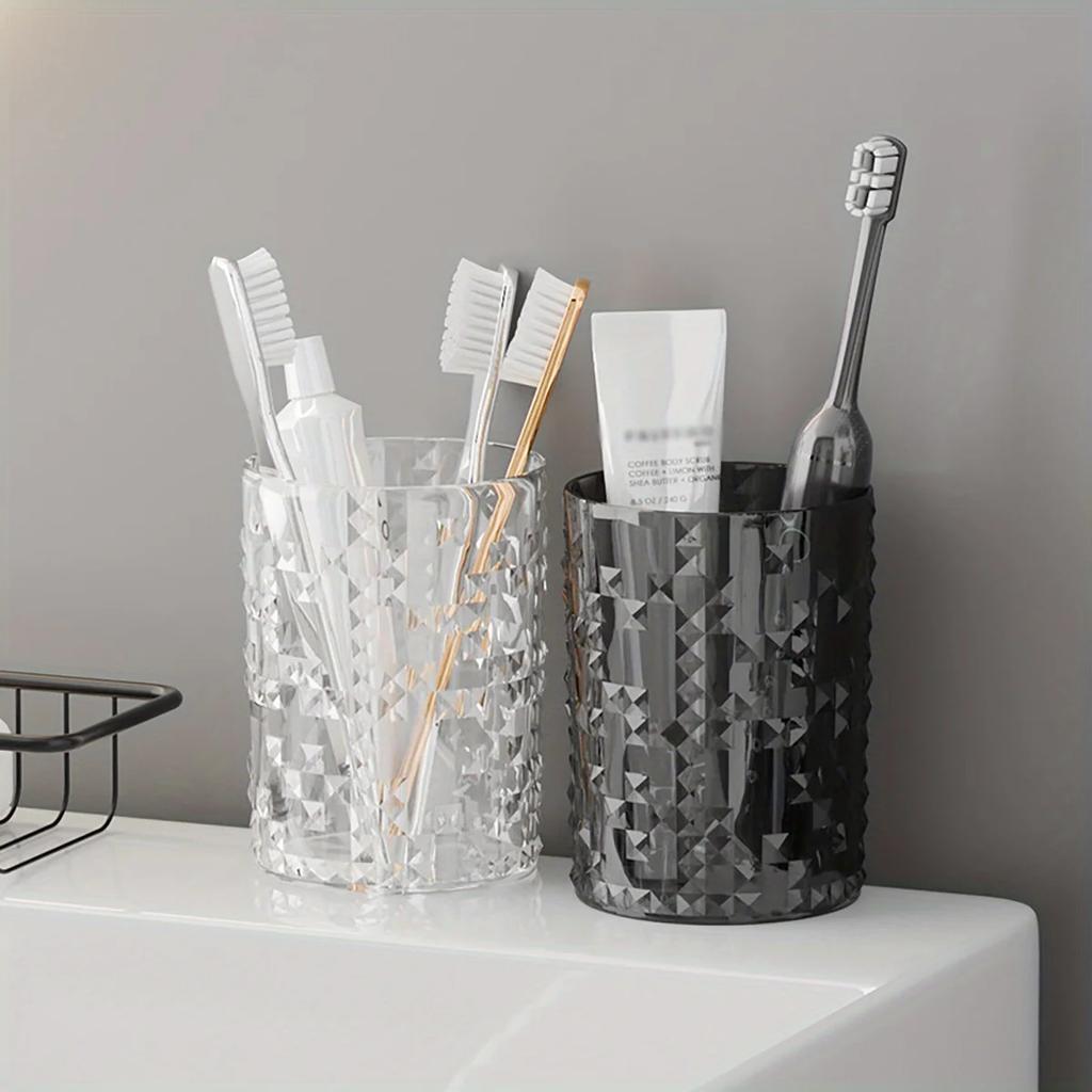 1pc-Wall Mounted Toothbrush Holder, Mouthwash Cup, No Drilling Required, Bathroom Organizer, Non-Electric, .Decorations