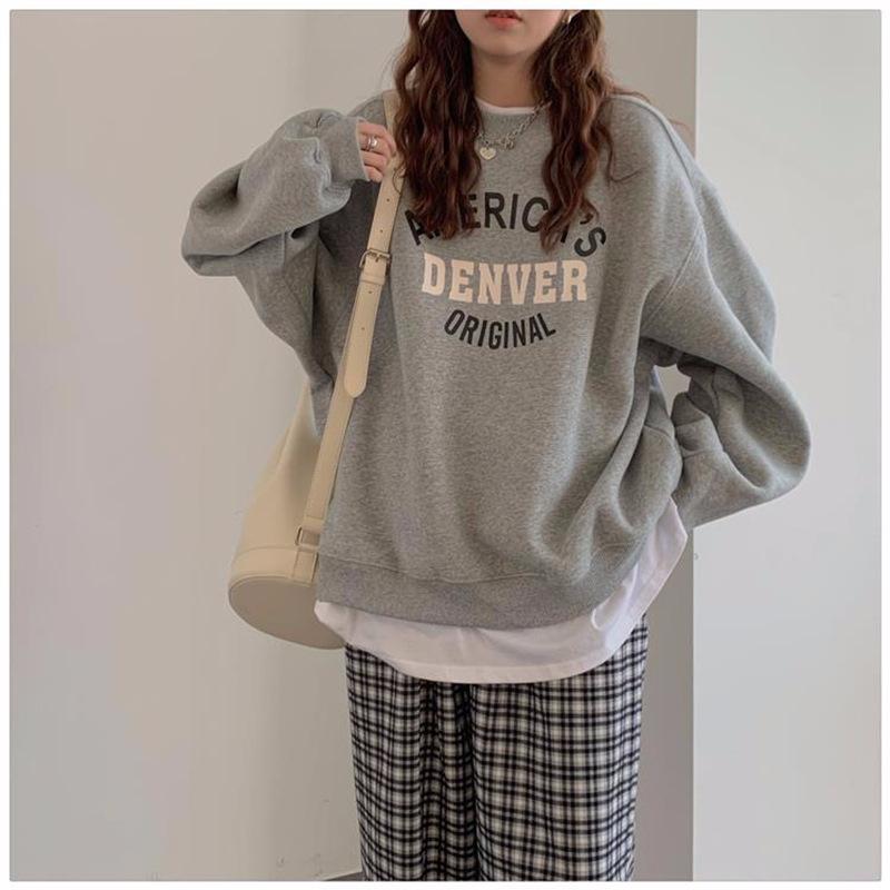 Fleece high-end crew neck sweater 2025 new letter printing loose ins women