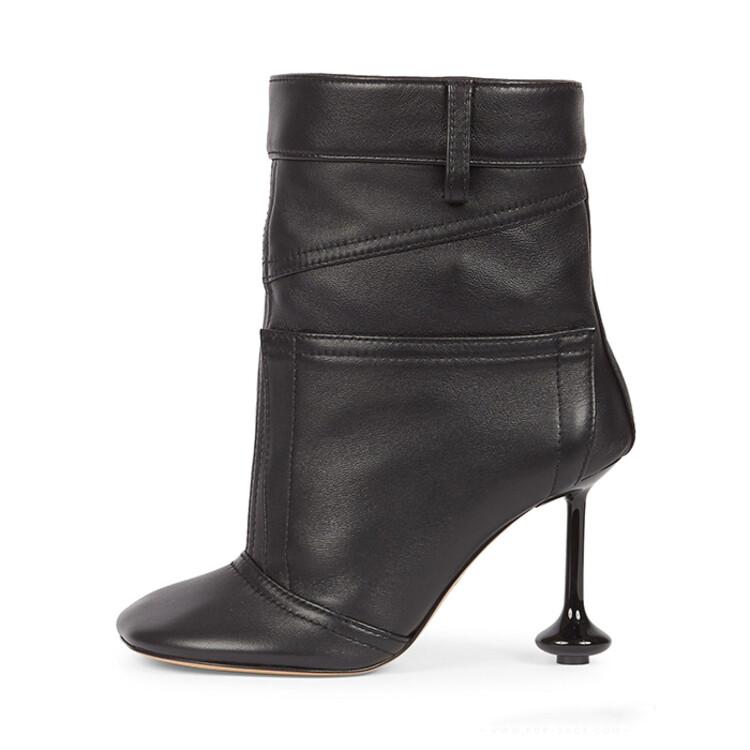 Fashion Spring Autumn New Irregular Heel Denim Skirt Edge Trouser Boots European American Women's Sewing High Heels Fashion Short Boots