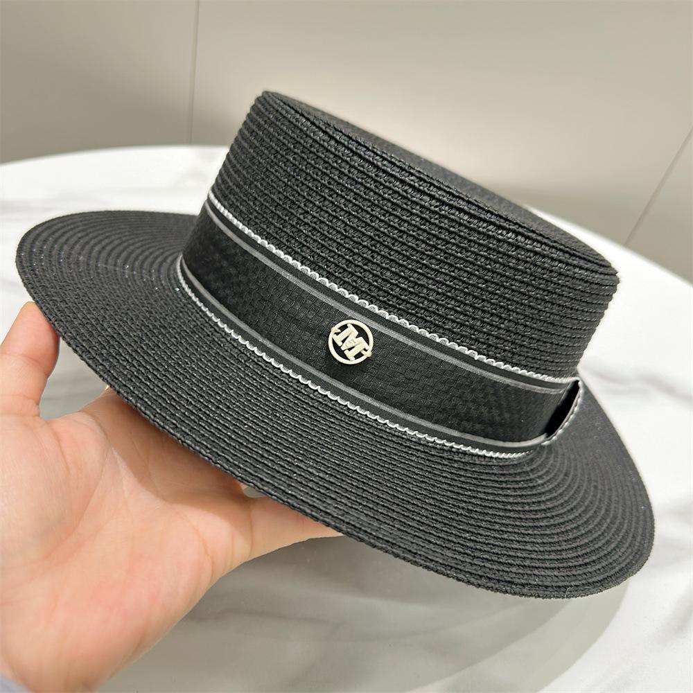 

Солнцезащитный козырек стразы M стандартная шляпа-федора из соломы с плоским верхом женская универсальная ретро британская белая шляпа-цилиндр Adult average size чёрный