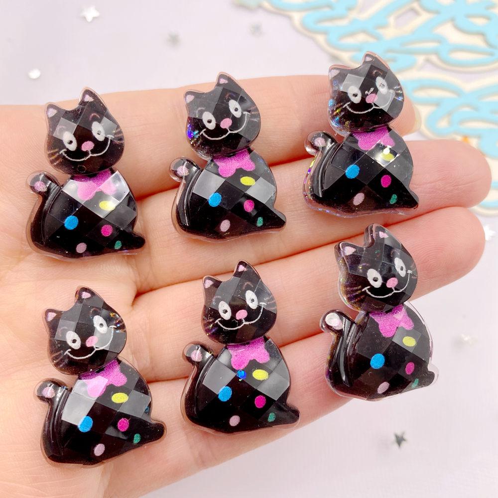 10PCS Kawaii Resin Colorful Candy Color Cartoon Bowknot Cats Figurines Flat Back Scrapbook DIY Home Decor Crafts Accessories