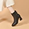 High-heeled Women's Boots Autumn and Winter New Square-headed Horseshoe Heel Fashion Boots Belt Buckle Short Boots Leather Boots